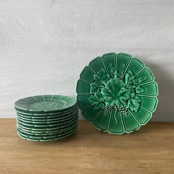 French Majolica Plate, Sarreguemines 1900s, Green