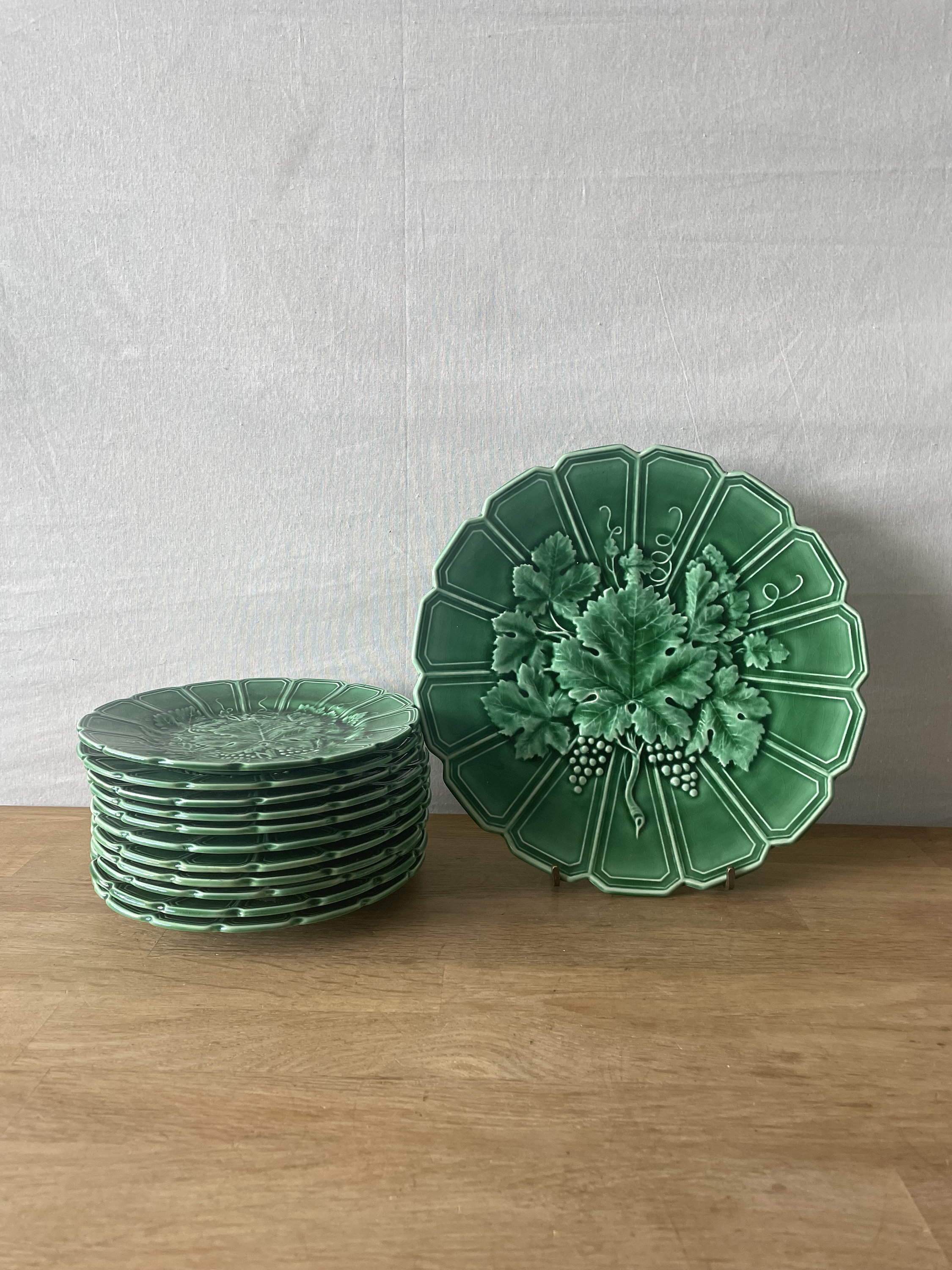 Set French Majolica Plate, Sarreguemines 1900s, Green Majolica - Etsy