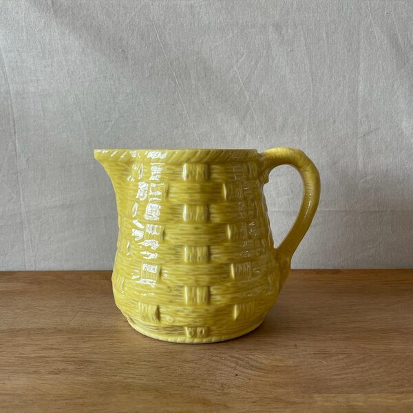 French Ceramic Trompe l'oeil Wicker Pitcher, French Vintage Pottery