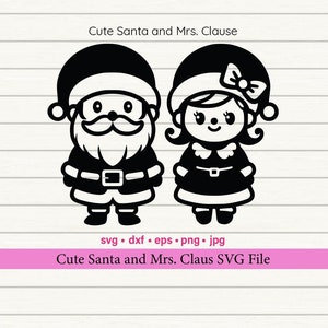 M. et Mme Clause SVG, svg de Noël, clipart mignon père Noël, Mme Clause SVG, usage commercial, fichier de coupe SVG Mme Claus, svg de Noël pour enfants