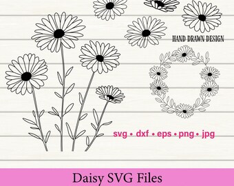 Hand-Drawn Daisy SVG Bundle, Floral Wreath (Digital Download)