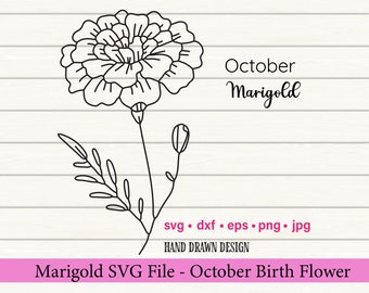 Marigold Flower SVG, October Birth Month, Tattoo Vector (Digital Download)