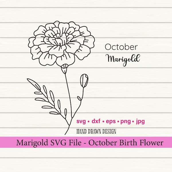 Marigold SVG, Birth Month SVG, Flower Tatoo svg, Birth Month Flower, Botanical SVG, Vector Flower, Birth Flower svg, Marigold Flower svg