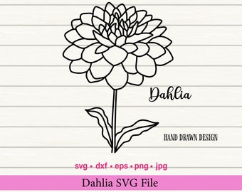 Dahlie Blume SVG, Hand gezeichnet Wildblumen Clipart (digitaler Download)
