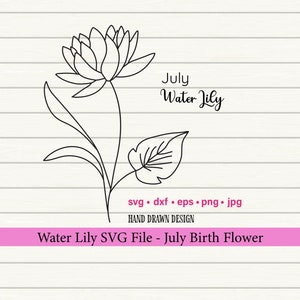 Nenúfar SVG, Flor de nascimento SVG, Mês de nascimento svg, Nenúfar svg, Botânico svg, Flores silvestres svg, Lótus SVG, Flor de nascimento de julho, Arte em flores