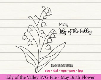 Lírio-do-vale em formato SVG, clipart da flor de nascimento de maio (download digital)