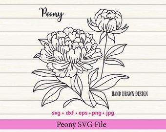 Hand Drawn Peony SVG, Botanical Flower Vector (Digital Download)