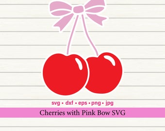 Coquette Cherry with Pink Bow SVG, Clipart (Digital Download)
