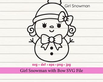 Girly Snowman with Bow SVG, Christmas Clip Art (Digital Download)