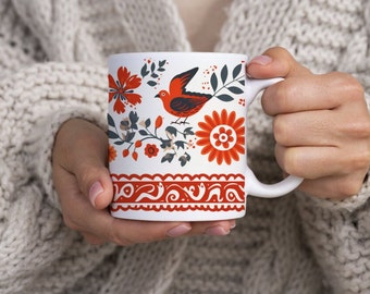 Artesian Flower & Bird Mug – Colorful Wrap-Around Coffee Cup