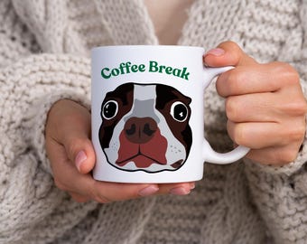 Start your day with a laugh—this mug features a hilarious close-up of a chill pup sipping coffee with Coffee Break vibes included!
