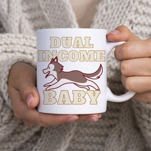 Bebé con doble ingreso: linda taza con husky siberiano: diseño de dibujos animados de huskies corriendo para amantes de los perros