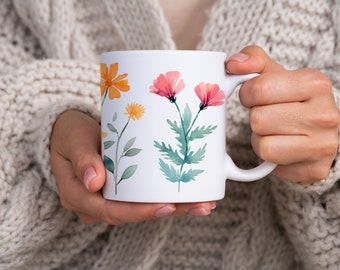 A beautifully simple mug featuring delicate watercolor flowers, perfect for adding a touch of nature and tranquility to your daily routine.