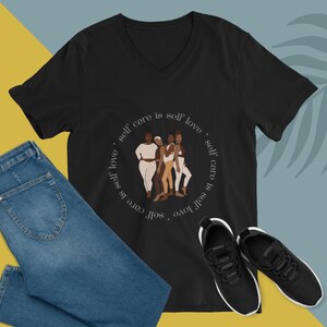 Women Self-Care Sleeve V-Neck T-Shirt