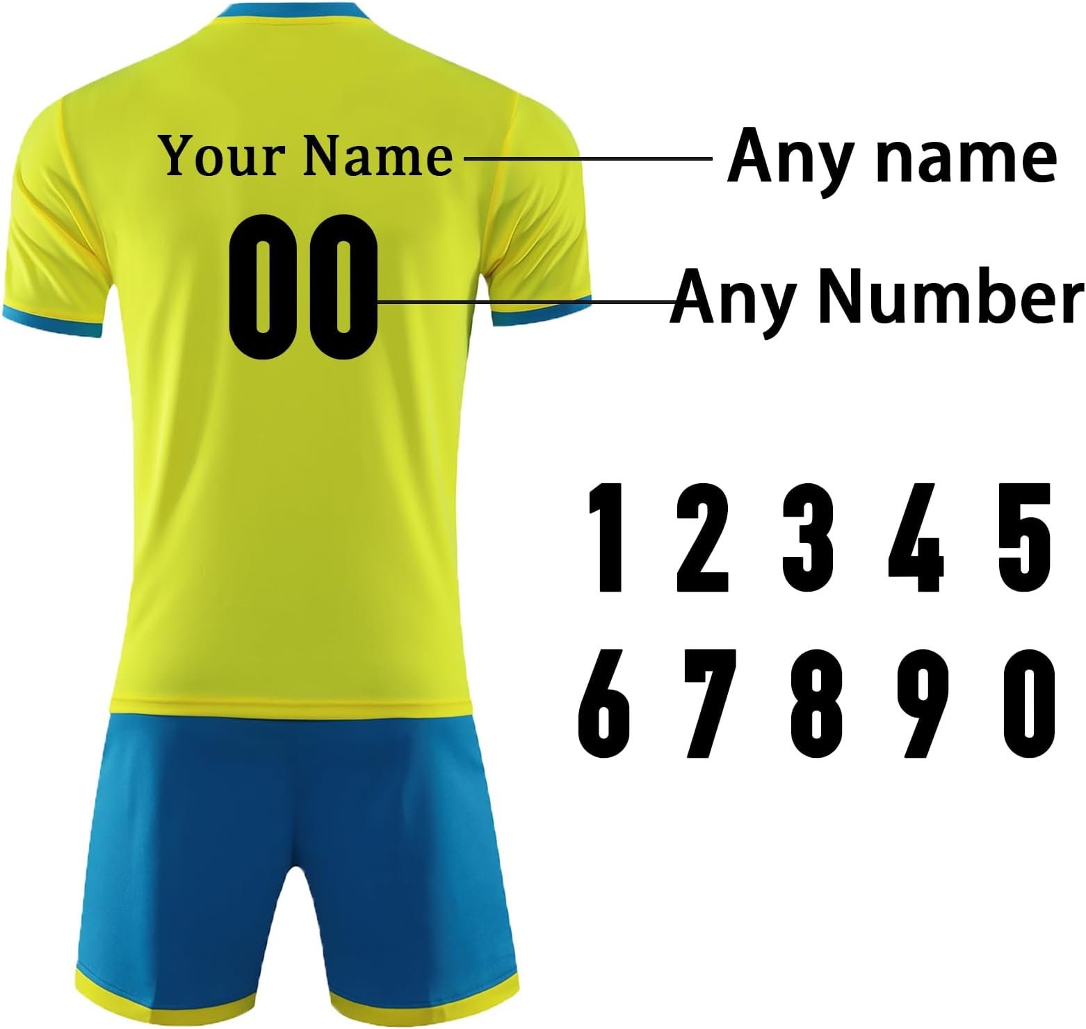 Discover Conjunto de Fútbol Personalizados Uniforme Azul Amarillo, Camisetas Personalizadas con Logotipo del Equipo del Número y Nombre