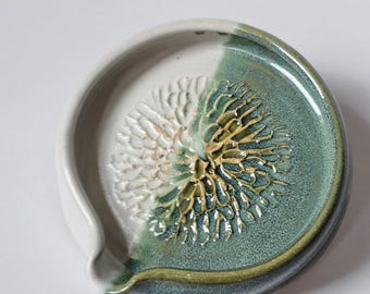 Hand Thrown Ceramic Garlic Grater/Herb Stripper Jade/White