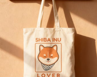 Shiba Inu Tote Bag | Dog Mom Gift | Kawaii Dog Lover Gift | Cute Canvas Bag for Her | Shiba Inu Mom | Gift for Dog Lover