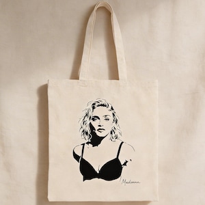 80s Pop Icon Tote Bag: Madonna Portrait Art, Retro Music Legend Canvas Bag, Vintage Stencil Style Purse, Like a Virgin Aesthetic, Pride Gift