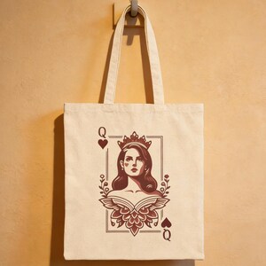 Lana Del Rey Queen of Hearts Cotton Tote Bag: Indie Music Fan Gift image 2