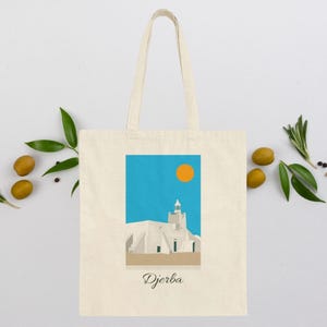 Djerba Tunisia Travel Tote Bag – Mediterranean Art Canvas Bag, Minimalist Beach Souvenir Gift, Eco-Friendly Reusable Market Bag