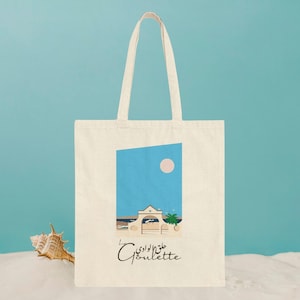 La Goulette Tote Bag – Tunisia-Inspired Canvas Bag – Coastal Art Reusable Cotton Tote – Beach Town Souvenir Gift  – Mediterranean  Beach Bag