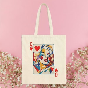 Bolso de mano Pop Art de Marilyn Monroe – Diseño de tarjeta Reina de Corazones / Bolso de lona retro de celebridades / Bolso de mano llamativo y colorido – Harley Quinn