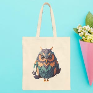 Owl Tote Bag – Fierce Owl Lover Gift, Colorful Boho Bird Art Canvas Tote, Nature Lover Reusable Bag, Forest Animal Print Eco Bag