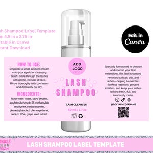 Modelo de Rótulo Rosa para Shampoo de Cílios | Adesivo para Limpador de Cílios | Modelo de Rótulo para Frasco de 60ml | Download Instantâneo, Faça Você Mesmo Seu Negócio de Cílios