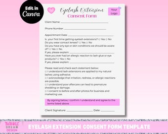 Lash Consent Form Template | Client Consent Canva Form for Lash Techs & Beauty Services