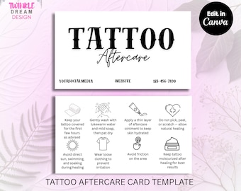 Tattoo Aftercare Card Template | Editable Canva Tattoo Aftercare Instructions | Client Care Card | Tattoo Artist Business Template | Tattoo