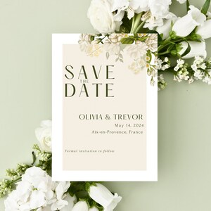 Beige Floral Save the Date Template for Weddings | Editable Canva Template | Beige & White Flowers