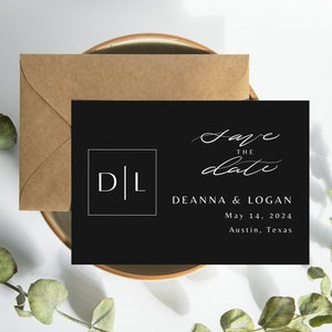 Contemporary Wedding Save the Date Template with Modern Calligraphy | Editable Canva Template | Black & White