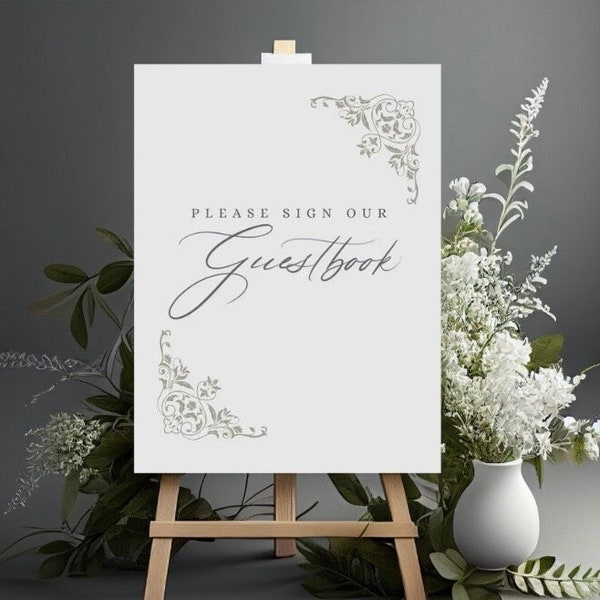 Neutral Wedding Guestbook Sign in Modern Calligraphy | Light Gray