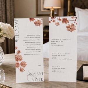Watercolor Flowers Wedding Weekend Itinerary Template | Editable Canva Template | Wedding Itinerary for Indian Weddings, Large Weddings
