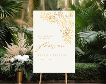 SONA | Indian Wedding Welcome Sign Template in Modern Calligraphy | Editable Canva Template | Yellow/Gold