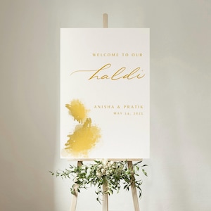 HALDI / Letrero de bienvenida Haldi moderno, personalizado y escrito a mano para bodas Desi / Para eventos Haldi/Maiyan/Mayoun / Caligrafía moderna / Hecho a pedido
