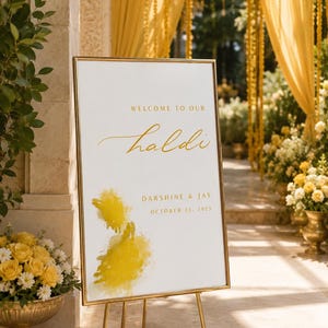 HALDI | Modern Custom Handwritten Haldi Welcome Sign for Desi Weddings | For Haldi/Maiyan/Mayoun Events | Modern Calligraphy | Made to Order