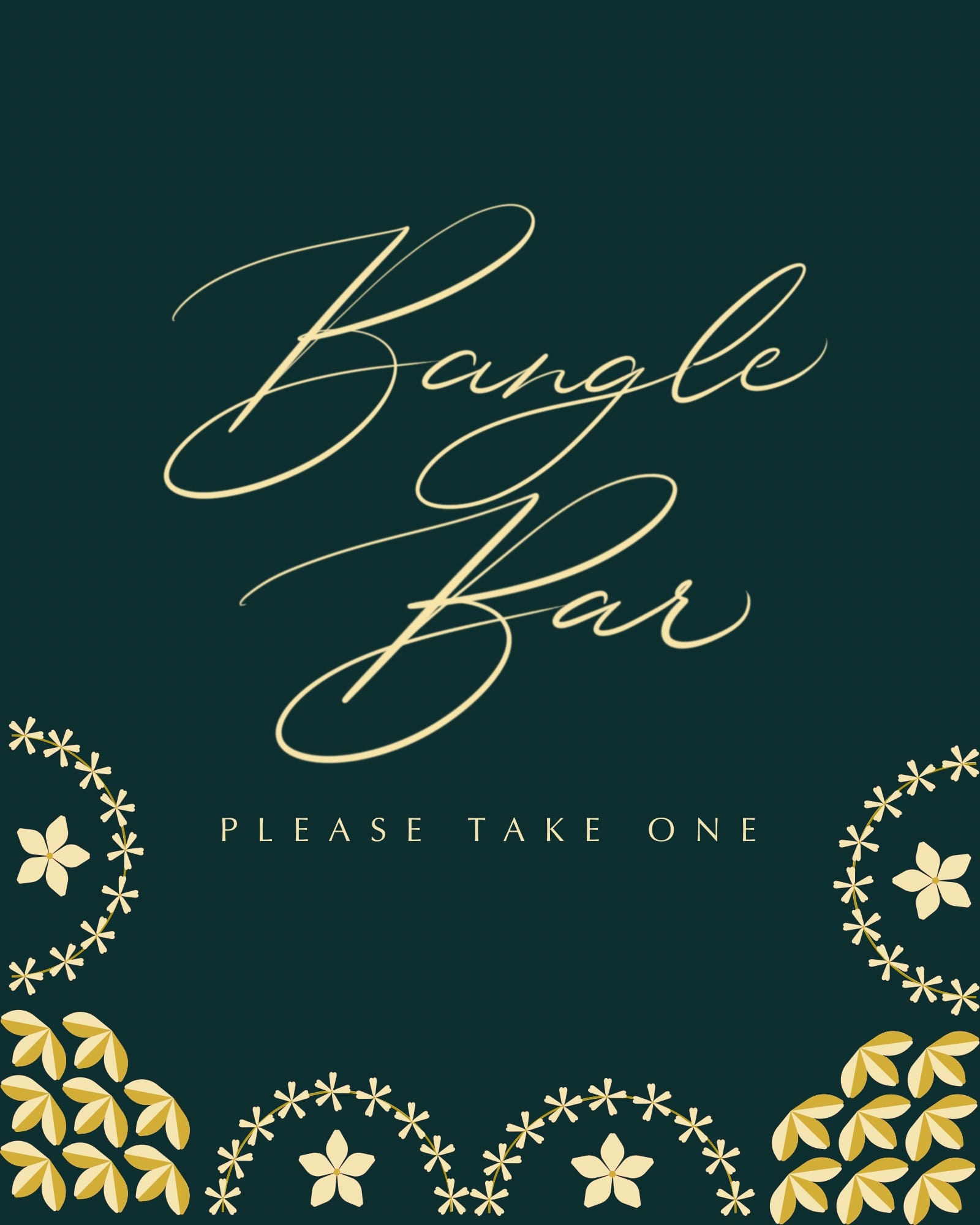 Calligraphy Bangle Bar Sign | Dark Green & Yellow Mehendi/sangeet ...