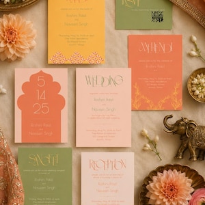 NASHA | Colorful Indian Wedding Invitation Suite All-in-One Bundle | Editable in Canva | Modern Indian Wedding Invitation Set