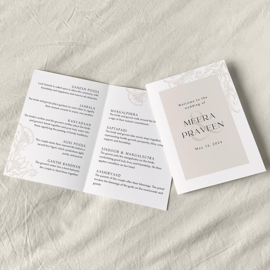 Modern South Asian Wedding Program Template | Editable Canva Template ...