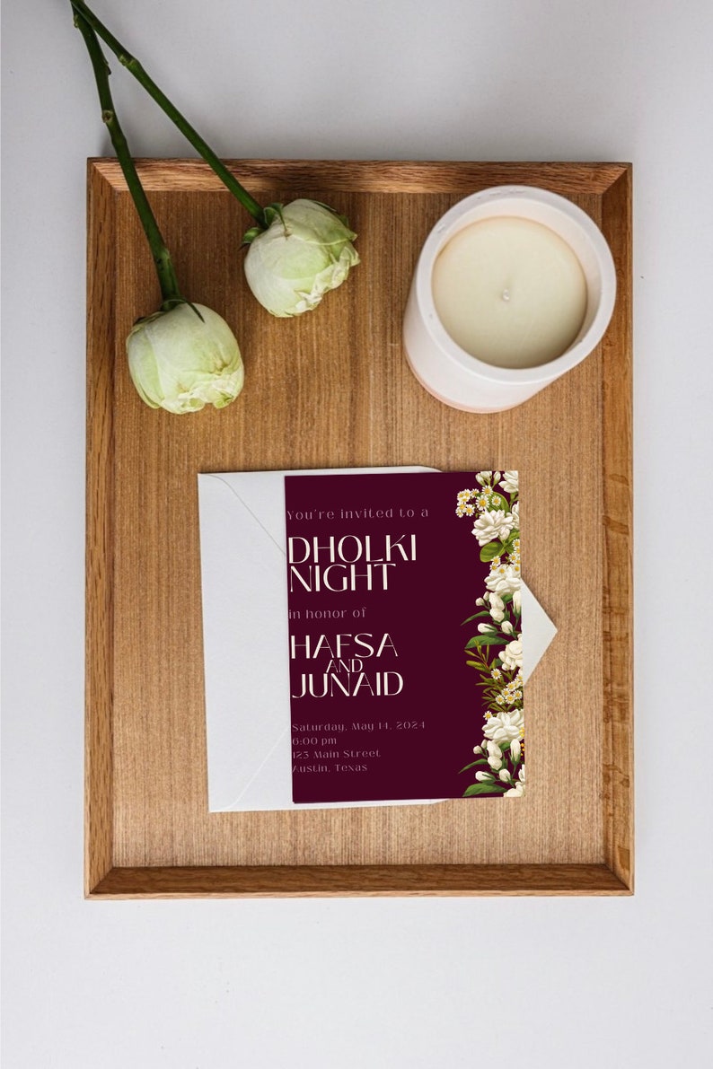Modern Dholki Invitation Template Editable Canva Template Burgundy Modern Dholki Invitation Template Editable Canva Template Burgundy