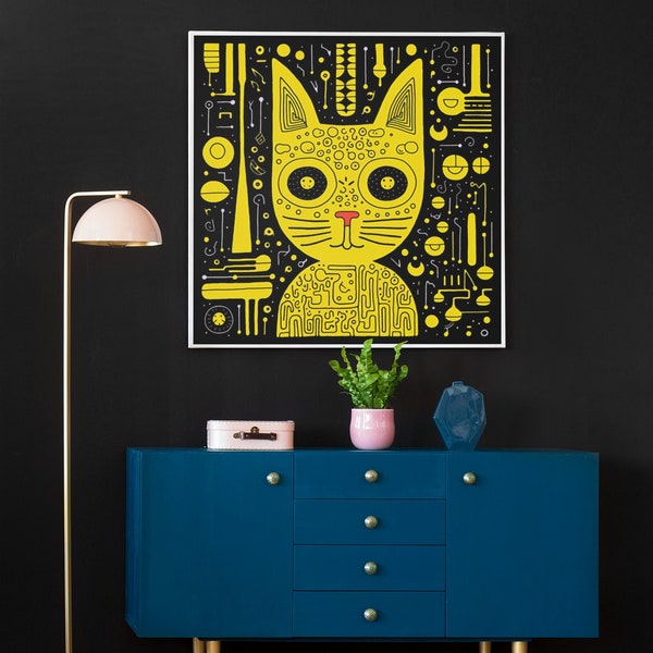 Tribal Cat, Pop Art, Digital Art Print, Wall Art, AI Generated, AI Art, Digital Download, Home Decor, Printable Art