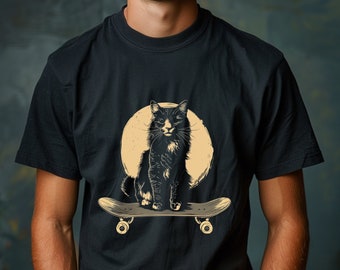 Skateboard Cat Shirt, Cool Cat Shirt,Vintage Style, Cat T Shirt, Crazy Skate Punk Kitten Tee, Cool Graphic T Shirt, Unisex Softstyle T-Shirt