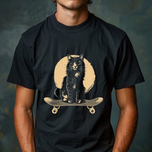 Skateboard Cat Shirt, Cool Cat Shirt,Vintage Style, Cat T Shirt, Crazy Skate Punk Kitten Tee, Cool Graphic T Shirt, Unisex Softstyle T-Shirt zdjęcie 1