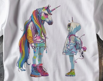 Unicornios camiseta de algodón pesado unisex de alta calidad, regalo de mamá, regalo del Día de las Madres