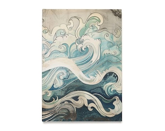 Hokusai Waves and Cat Hardcover Journal (A5)