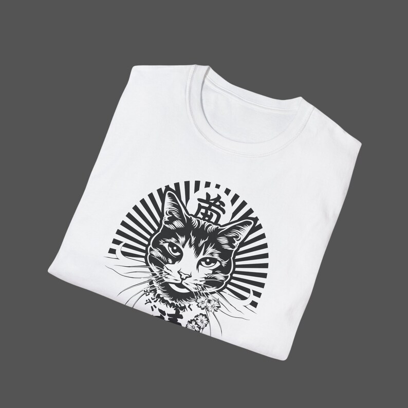 Japanese Cat Unisex Softstyle T-Shirt zdjęcie 6