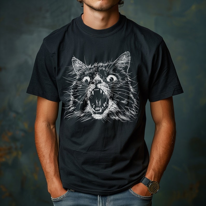 Screaming Cat T-Shirt, Cat Lovers T-Shirt, Unisex Softstyle T-Shirt zdjęcie 1