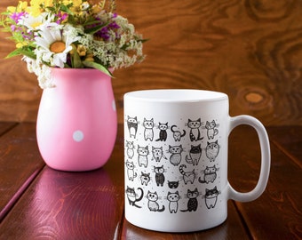 Cool Cat Pattern,Ceramic Mug, 11oz