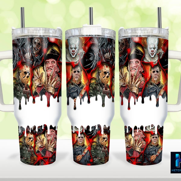 Horror Characters Tumbler 40 Oz Wrap PNG Sublimation Instant Download, Halloween Movies 40 Oz Tumbler Wrap Png, Scary Movie Tumbler